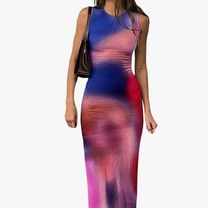 Y2k Tie Dye Tank Dress Sleeveless Bodycon Long Dress Never Been Worn